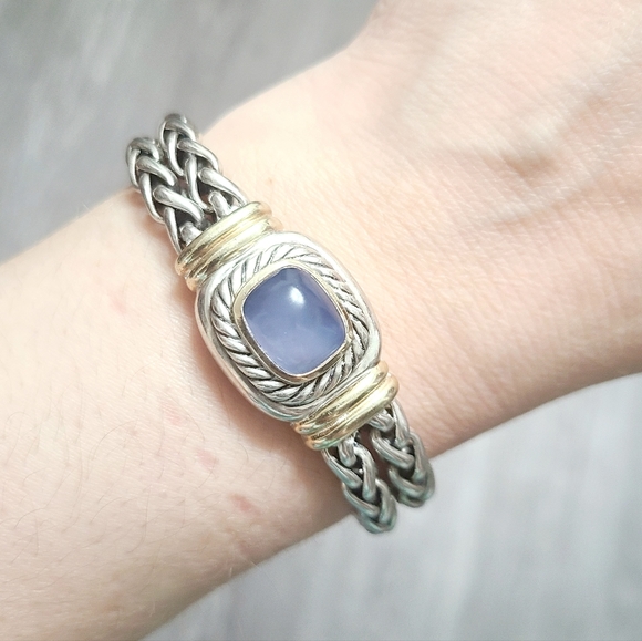 David Yurman Large Albion Double Wheat Chain Bracelet With Chalcedony And Gold - Picture 12 of 12